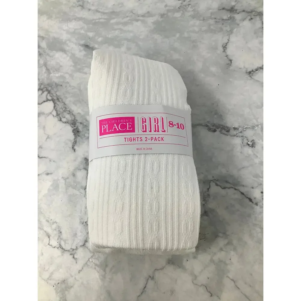 The Children's Place Girl's 8-10 White Cable Knit 2-Pack Tights G29-22